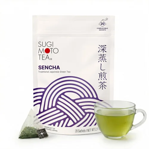 Vista 9 de SUGIMOTO TEA Genmaicha japonesa con verde matcha 20 bolsitas de té 100% fabricado en Japón, Shizuoka, Sencha con arroz tostado y matcha, 20 bolsas