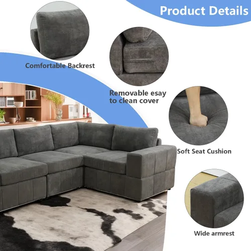 Vista 4 de A Ainehome Sofá seccional, juego de sofá de 4 asientos para sala de estar, sofá en forma de L, juegos de muebles seccionales para sala de estar