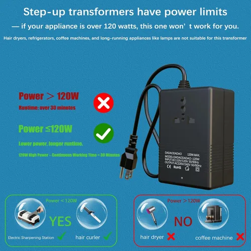 Vista 3 de 120 vatios, convertidor de voltaje de 110 V a 220 V, convertidor de voltaje de 110 a 220, transformador de paso ascendente de 110 V a 220 V