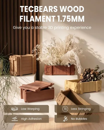 Vista 4 de TECBEARS Filamento PLA de madera de 0.069 pulgadas, 2.2 lbs de madera de beechwood