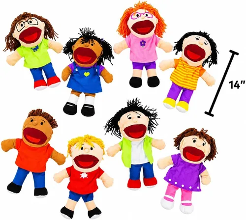 Vista 4 de Fun Express – Muñecos de felpa Happy kids Colección multiétnica (1 paquete de 8), Multicolor