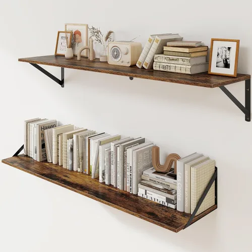 Vista 12 de Heimlove - Estantes flotantes negros profundos para pared, juego de 2 estantes de pared de madera de 16 pulgadas de ancho x 8 pulgadas