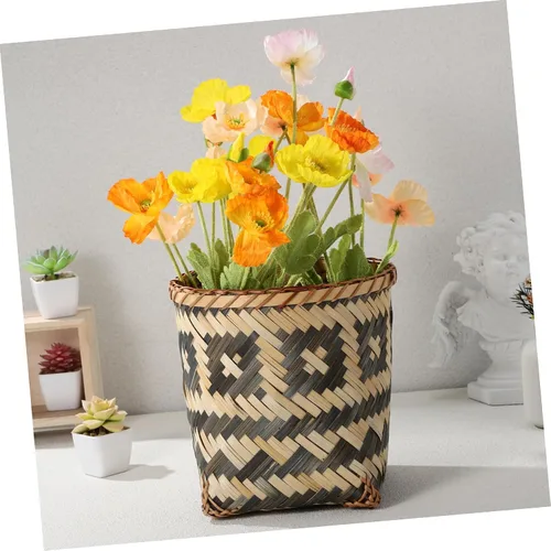 Vista 7 de DOITOOL Bote de basura de bambú Cesta tejida Decoración de ropa sucia Cesta de basura tejida Cesta de papel de desecho Cesta de arreglo floral Cesta