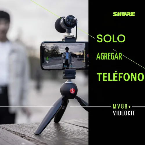 Vista 4 de Kit de video Shure MV88+ - Micrófono condensador estéreo digital para Apple y Android, con trípode Manfrotto PIXI, pinza para teléfono, montaje