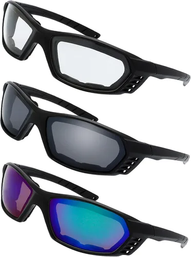 Vista 19 de Gafas de Motocicleta con Marco Acolchado y Lentes que Bloquean 100% UVB/UVB para Actividades al Aire Libre y Deportes 10-mate/negro brillante