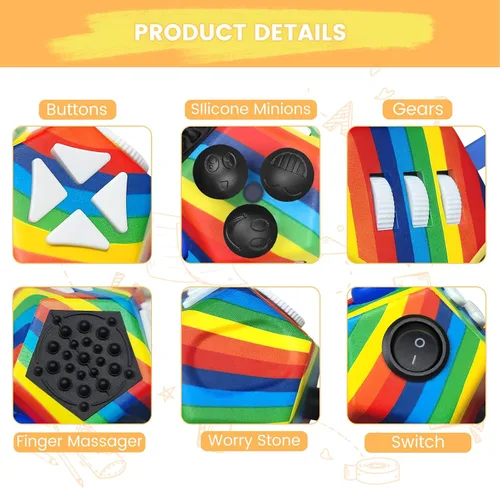 Vista 5 de QOOLBUY Cubo antiestrés de 12 caras, juguetes para adultos y niños, alivia el estrés y la ansiedad, juguete antidepresión con autismo, TDAH, TDA