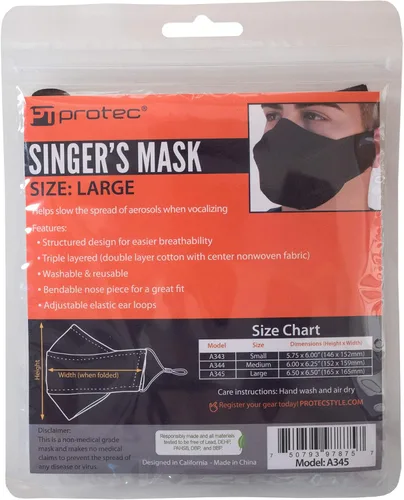 Vista 3 de Protec Máscara facial de Singer's modelo A345, tamaño grande, color negro