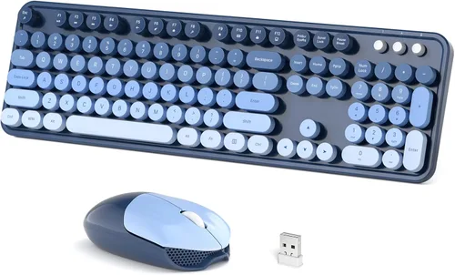 Vista 23 de Dilter Combo de teclado y mouse inalámbricos, teclado retro con teclas redondas, ergonómico de tamaño completo, ideal para PC con Windows, hogar