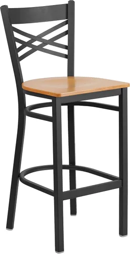 Vista 19 de Flash Furniture HERCULES Series Black ''X'' Back Metal Restaurant Barstool - Asiento de vinilo negro Asiento de vinilo negro/marco de metal negro