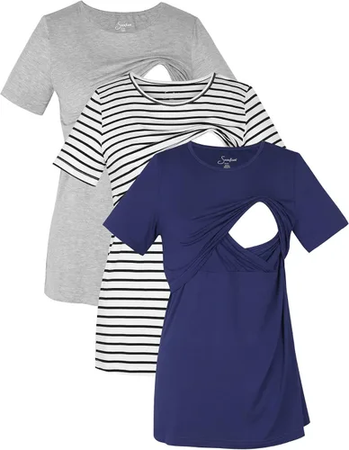 Vista 2 de Sosolism 3 Pack Maternity Nursing Short Sleeve Tops for Breastfeeding
