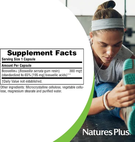 Vista 4 de Natures Plus Herbal Actives Boswellin - 300 mg, 65% de ácidos boswélicos, 60 cápsulas veganas, sin gluten, 60 porciones