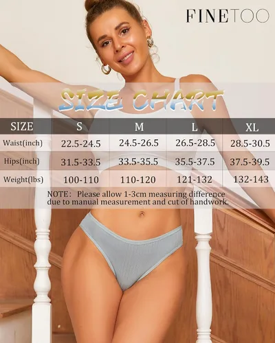 Vista 5 de FINETOO Paquete de 9 calzones de algodón para mujer, sexy, de tiro bajo, acanalados, hipster, transpirables, suaves, para mujer, atrevidos, S-XL