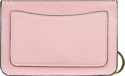 Vista 2 de Cartera de cuero delgada minimalista con cremallera para mujer, con bolsillo frontal y llavero, Rosado, Casual