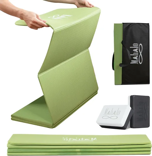 Vista 9 de Esterilla de yoga plegable + bolsa de transporte, esterilla de entrenamiento de 7 pliegues de 6 mm, fácil de almacenar, esterilla de ejercicio