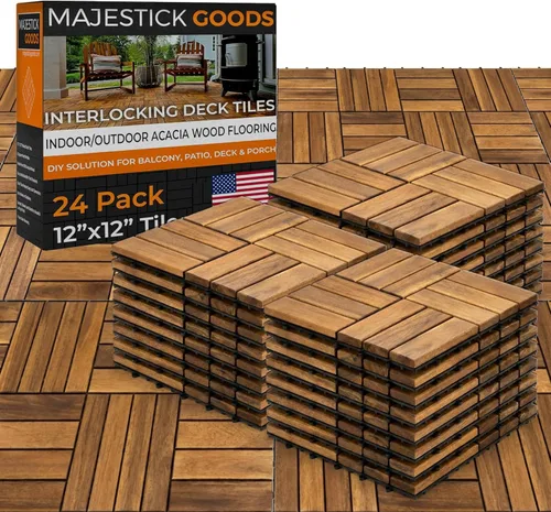 Vista 10 de Majestick Goods Paquete de 8 azulejos de madera de acacia entrelazados