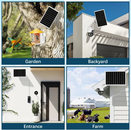 Vista 8 de Cargador de panel solar de 8 W para cámaras de seguridad al aire libre, con Micro USB/USB-C y puerto DC (35 x 135), se ajusta a
