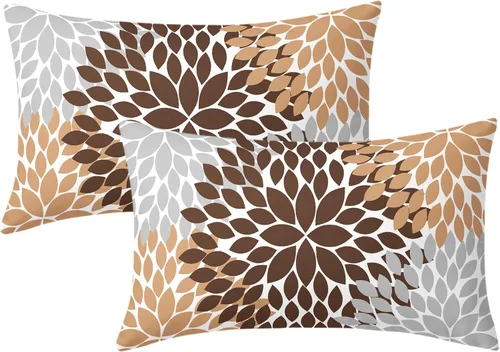 Vista 14 de Kawani Juego de 2 fundas de almohada de 18 x 18 pulgadas, diseño de dalias florales, modernas, rústicas, decorativas, de algodón, con cremallera