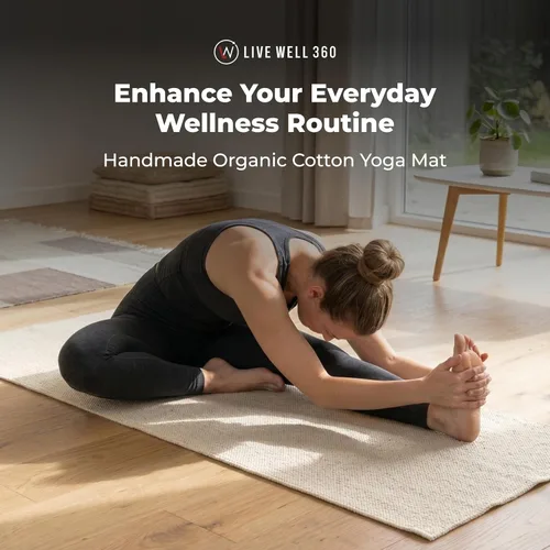 Vista 2 de Live Well 360 Tapete de yoga hecho a mano de algodón orgánico, no tóxico, sin productos químicos y totalmente natural, tapete de yoga de tela
