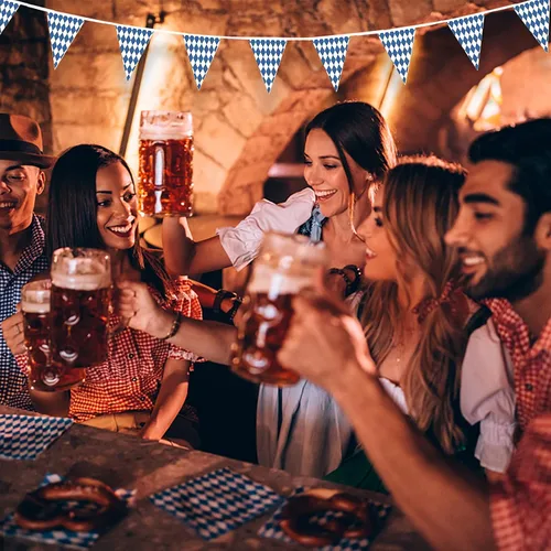 Vista 5 de PURPLE STAR 1N Banderín bávaro de 393 pies para el Oktoberfest, paquete de 12 banderines bávaros para Oktoberfest alemán para fiestas temáticas
