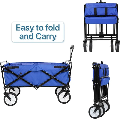 Vista 11 de Carrito plegable portátil plegable para playa, carrito de deportes al aire libre, camping, carrito de utilidad resistente con asa ajustable