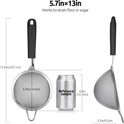 Vista 3 de U-Taste Juego de 4 espátulas de silicona sin BPA de alta resistencia de 600ºF y acero inoxidable 18/8 de 5.5 pulgadas 30 colador de malla (negro)