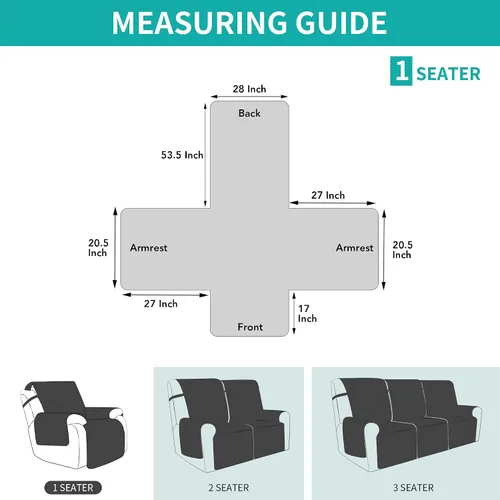 Vista 6 de Easy-Going Funda impermeable para sillón reclinable de gran tamaño con bolsillo, 1 funda de sofá reversible para sillón reclinable, protector