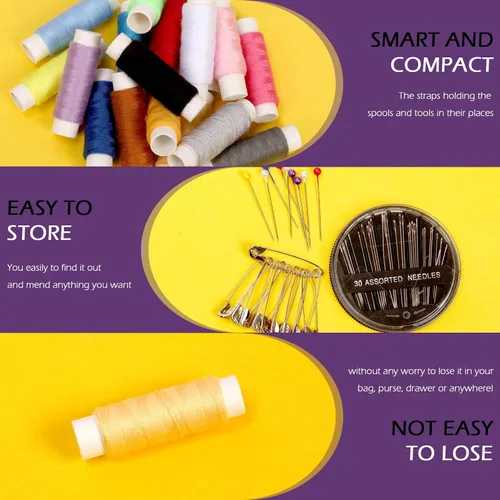 Vista 5 de Swpeet Kit de costura de 136 piezas con bolsa portátil, suministros y accesorios, 41 hilos de color, alfileres de perlas, agujas, tijeras, cinta