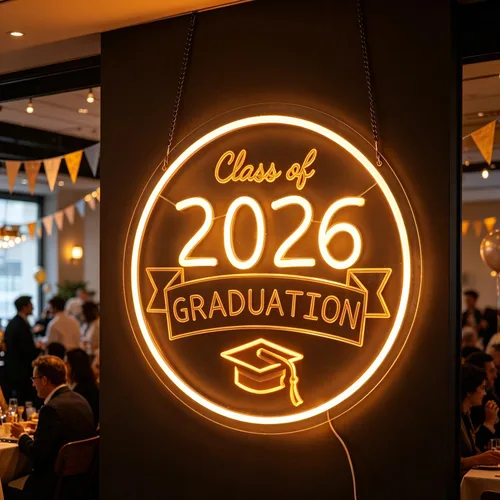 Vista 6 de Class of 2026 - Letrero de neón con texto en inglés "Congrats Grad" LED regulable USB Felicidades Graduación Cap Light Decoración de pared para sala