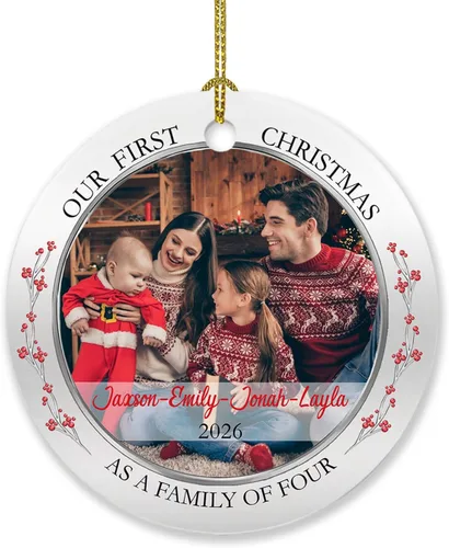 Vista 25 de Adorno de 5º aniversario, decoración del árbol de Navidad, nombres personalizados y recuerdos de aniversario de fotos, regalos para parejas juntas