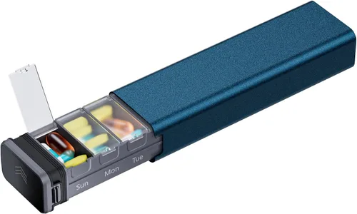 Vista 11 de Organizador semanal de pastillas de 7 días en metal, Kursoaya, Premium, de aluminio, pastillero diario portátil, lindo, de viaje, de gran capacidad