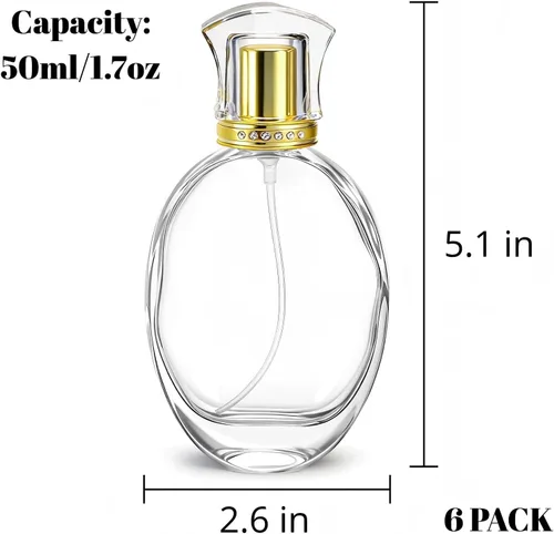 Vista 3 de Paquete de 6 botellas de perfume recargables de 1.7 fl oz/1.7 onzas, botella atomizadora de perfume de vidrio vacía, botella de viaje de colonia