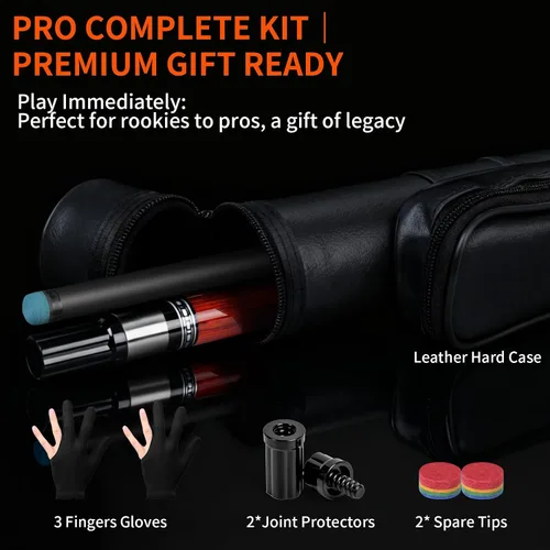 Vista 5 de AKLOT Carbon Fiber Pool Cue Stick, 58”, 19oz, Low Deflection Pro Billiard Stick, 12.5mm Tip, Maple Butt & Buffalo Leather Grip Weight Adjustment