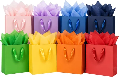 Vista 21 de SHIPKEY Paquete de 10 bolsas de regalo verde aguamarina con papel de seda bolsa de regalo de dama de honor de 8 x 4 x 11 pulgadas, bolsa de papel