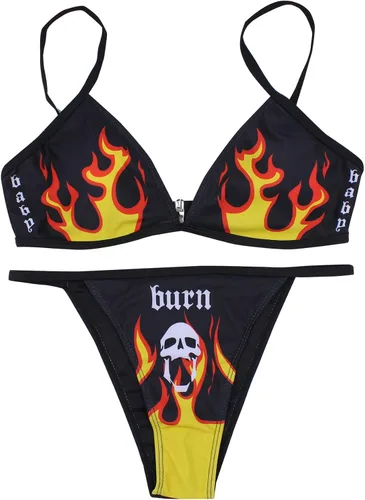 Vista 67 de AIBEARTY Traje de baño de dos piezas con estampado de calaveras para mujer, conjunto de bikini triangular de corte alto para fiesta, festival