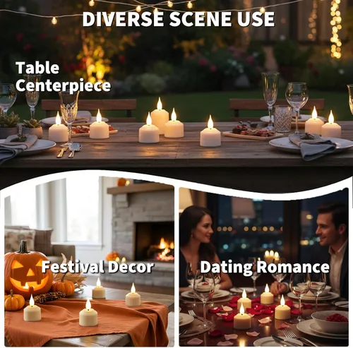 Vista 9 de Velas de té recargables sin llama con temporizador remoto y base de carga, velas LED que funcionan con pilas, velas USB para otoño, boda, Navidad