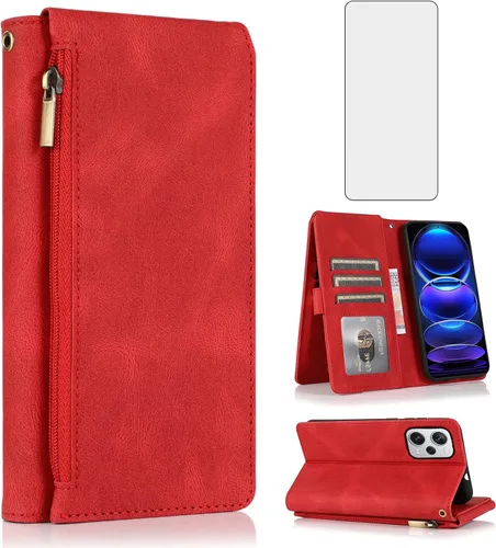 Vista 8 de Compatible con Xiaomi Redmi Note 12 Pro Plus/Pro+ 5G Wallet Case Protector de pantalla y cremallera Funda de cuero retro Flip Cover Titular