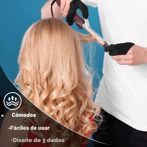 Vista 4 de 2 guantes resistentes al calor para peinar el cabello, varita rizadora de 3 dedos, guantes de protección reutilizables para peluquero protector