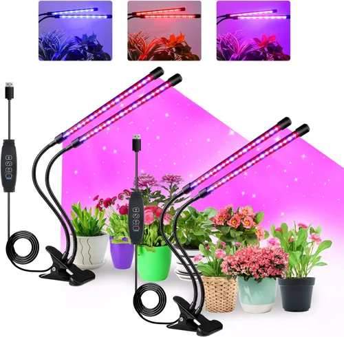 Vista 12 de SDOVUERC Luces de cultivo de 4 cabezales para plantas de interior, lámparas LED de espectro completo con clips y cables de 120 pulgadas para cultivo