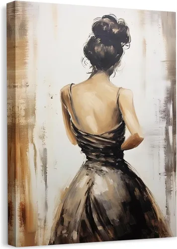 Vista 7 de GLOKAKA Pintura de niña bailarina, arte de pared para baño, abstracto, azul oscuro, brillante, sin espalda, vestido para niña, bailarina, lienzo
