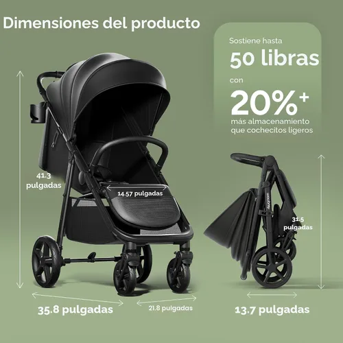 Vista 3 de Mompush Nova Cochecito de bebé para niños que gatean, bebés y recién nacidos Asiento espacioso y modo acostado Plegable con una sola mano, dosel