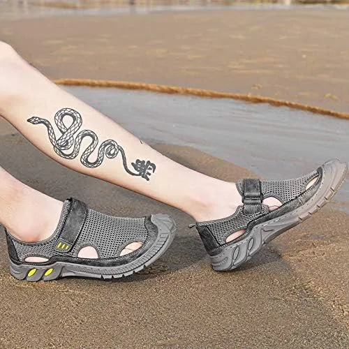 Vista 6 de LZDZN Sandalias Zapatos para hombre Zapatillas de verano Sandalias de cuero transpirable al aire libre Casual Playa Flip Flops Hombre Deporte Punta