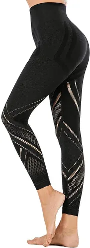 Vista 5 de Pantalones de yoga de malla para mujeres, cintura alta de entrenamiento de yoga pantalones de chándal de control de barriga adelgazar culata
