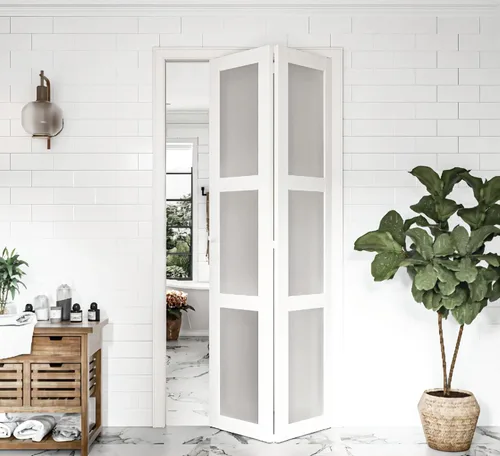 Vista 13 de BARNER HOME Puerta plegable, para abertura de 24"×80", panel plegable de puerta de 3 hojas de vidrio templado esmerilado con kit de herrajes