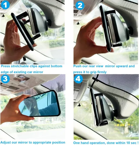 Vista 6 de Espejo retrovisor universal con clip, 11.4 pulgadas, gran angular, antirreflejo, tinte azul, 2 espejos de punto ciego