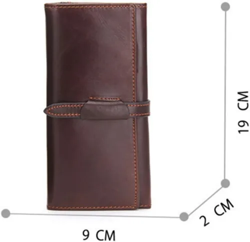 Vista 7 de Cartera larga de cuero plegable estilo vintage para hombres, Marrón