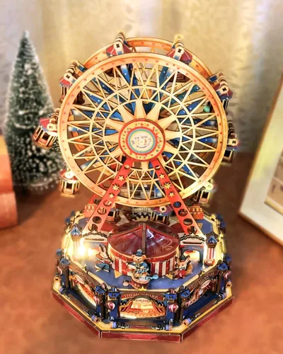 Vista 7 de Kits de Modelos Musicales de Ruedas de la Fortuna con Tema de Circo, Kit de Casa en Miniatura DIY con Luz, Kit de Casa de Muñecas, Rompecabezas 3D