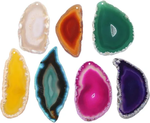 Vista 4 de mookaitedecor Rebanadas de ágata pulida, geoda perforada, para hacer joyas, paquete de 12