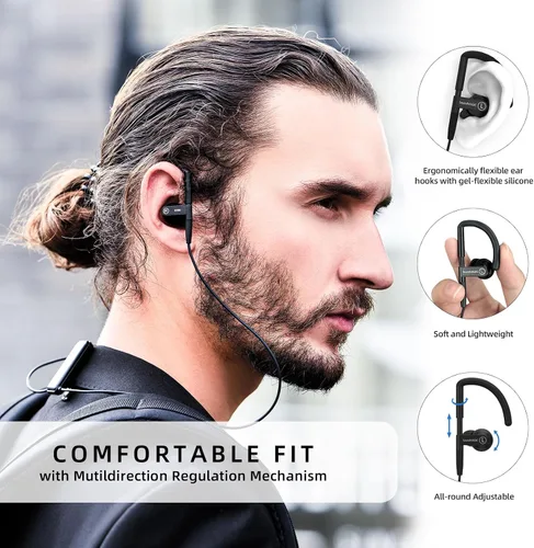 Vista 2 de SoundMAGIC ST80 - Auriculares Bluetooth con banda para el cuello, impermeables, con sonido estéreo de alta fidelidad, con cable, desmontables