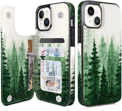 Vista 22 de uCOLOR - Funda tipo cartera para iPhone 15 con tarjetero y diseño de lunares con leche de almendra Bloqueo RFID de piel sintética para mujeres