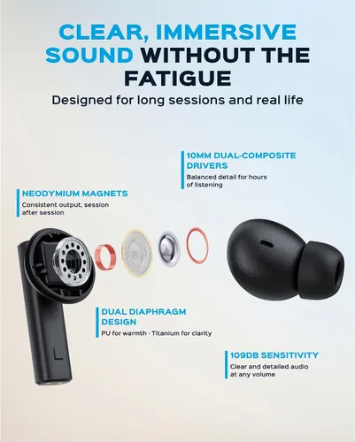 Vista 9 de TREBLAB X8 Auriculares inalámbricos verdaderos - Cancelación activa de ruido, Bluetooth 5.4 IPX5 Waterproof, 40H Playtime, Dual ENC Mics